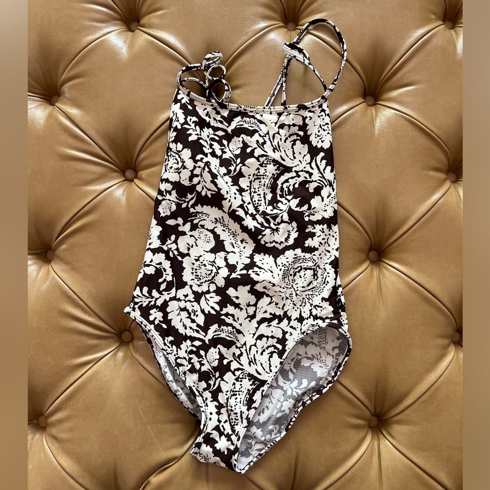 Nautica one piece swimsuit, size 6, brown and white